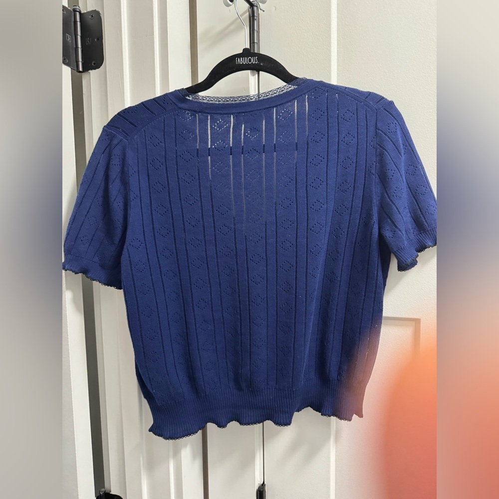 J.Crew Pointelle short-sleeve V-neck cardigan in premium ultra-fine cotton Sz M - Picture 9 of 9